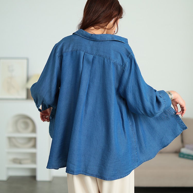 大きいサイズ レディース テンセルデニムスキッパーシャツ