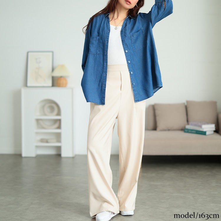 大きいサイズ レディース テンセルデニムスキッパーシャツ