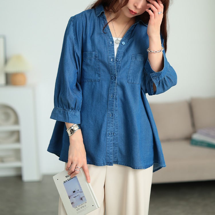 大きいサイズ レディース テンセルデニムスキッパーシャツ