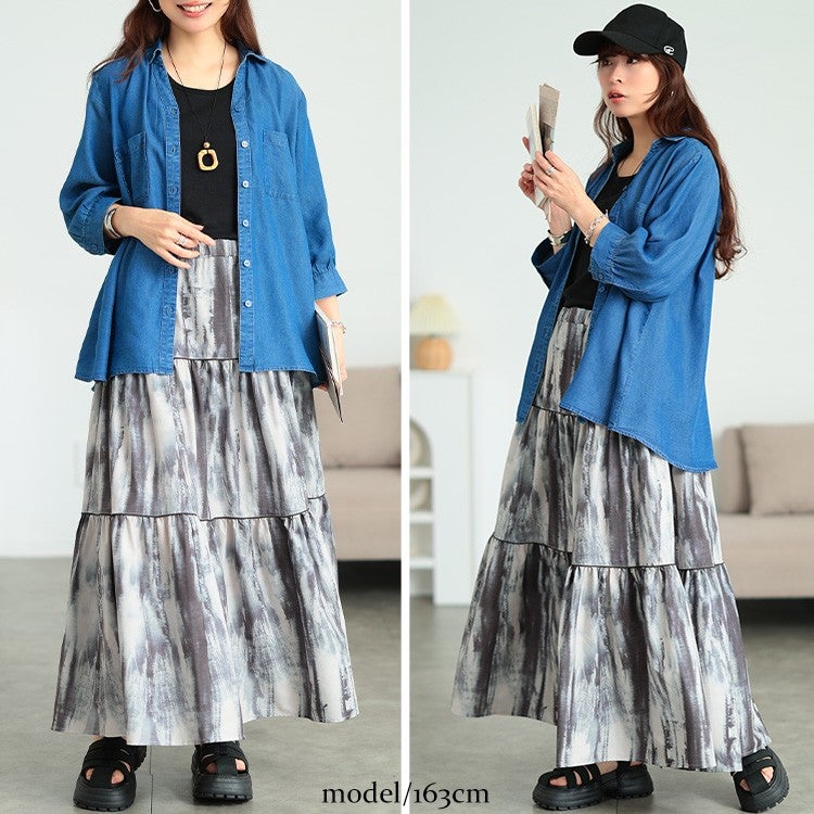 大きいサイズ レディース テンセルデニムスキッパーシャツ