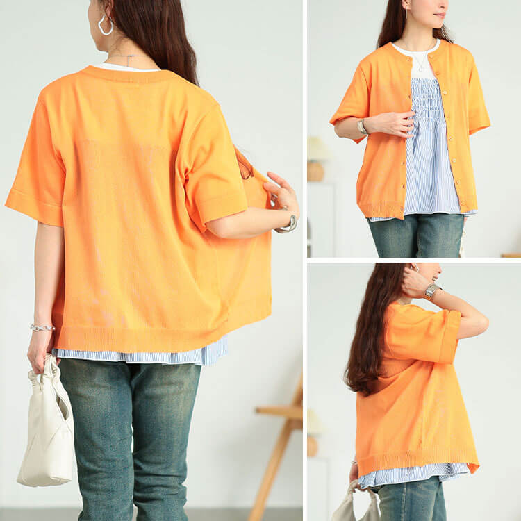 大きいサイズ レディース クルーネックサマーニットカーディガン