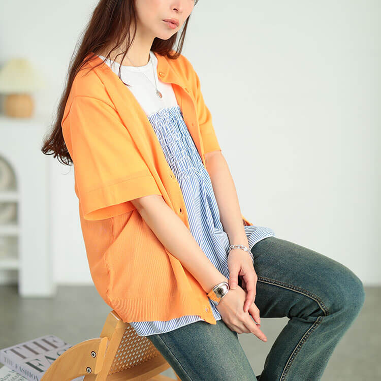 大きいサイズ レディース クルーネックサマーニットカーディガン