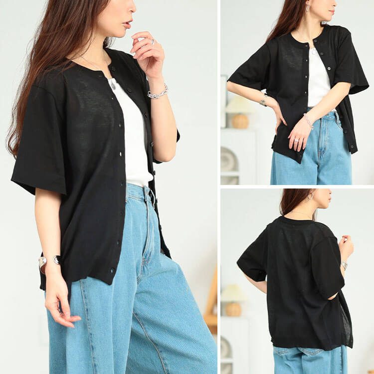 大きいサイズ レディース クルーネックサマーニットカーディガン