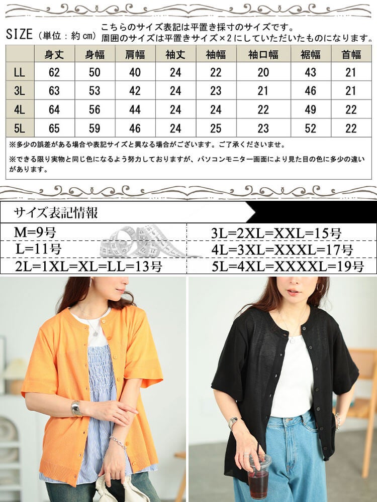 大きいサイズ レディース クルーネックサマーニットカーディガン