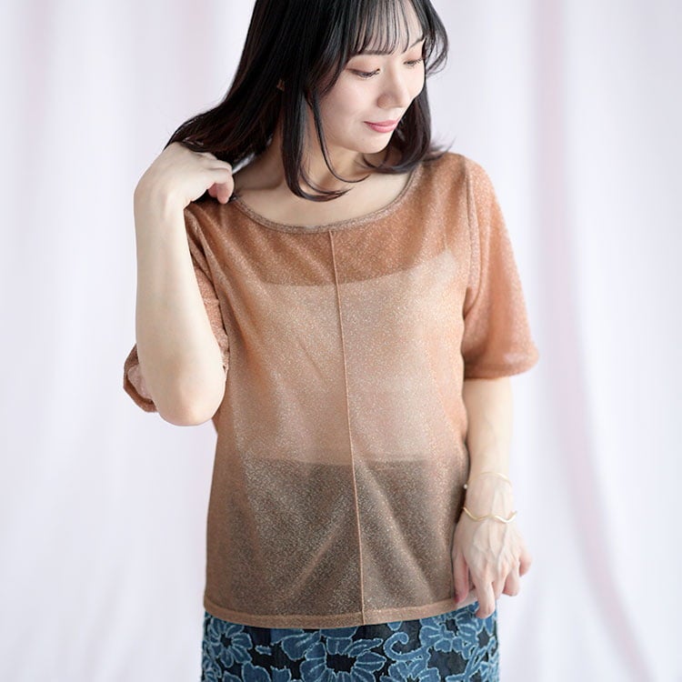 大きいサイズ レディース シアーラメ半袖トップス