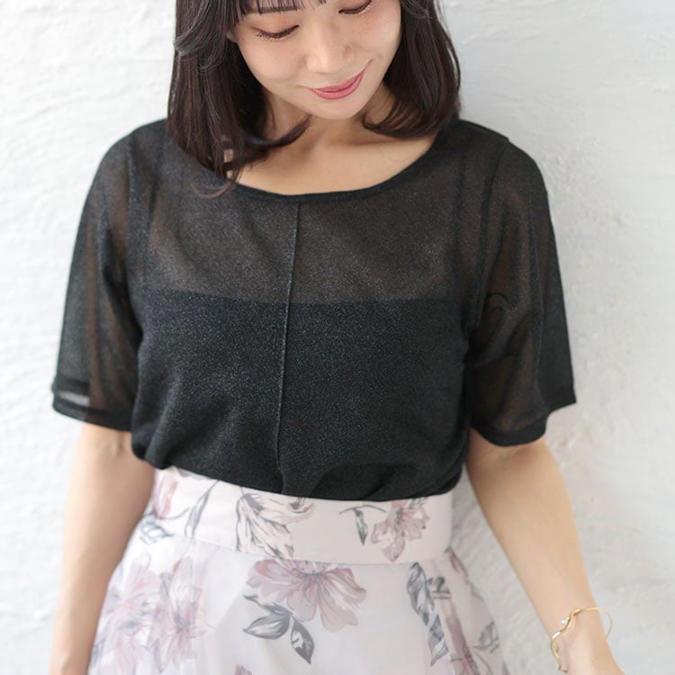 大きいサイズ レディース シアーラメ半袖トップス