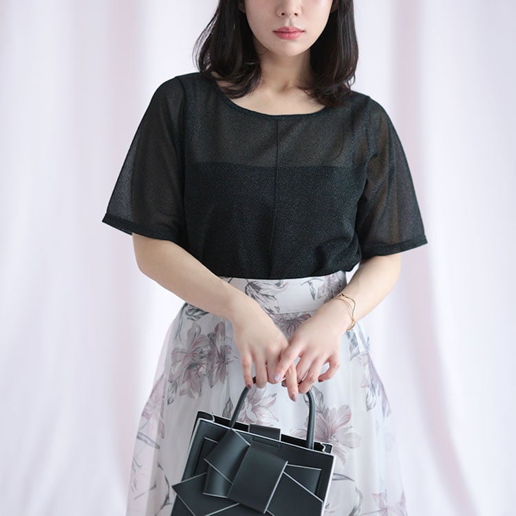 大きいサイズ レディース シアーラメ半袖トップス