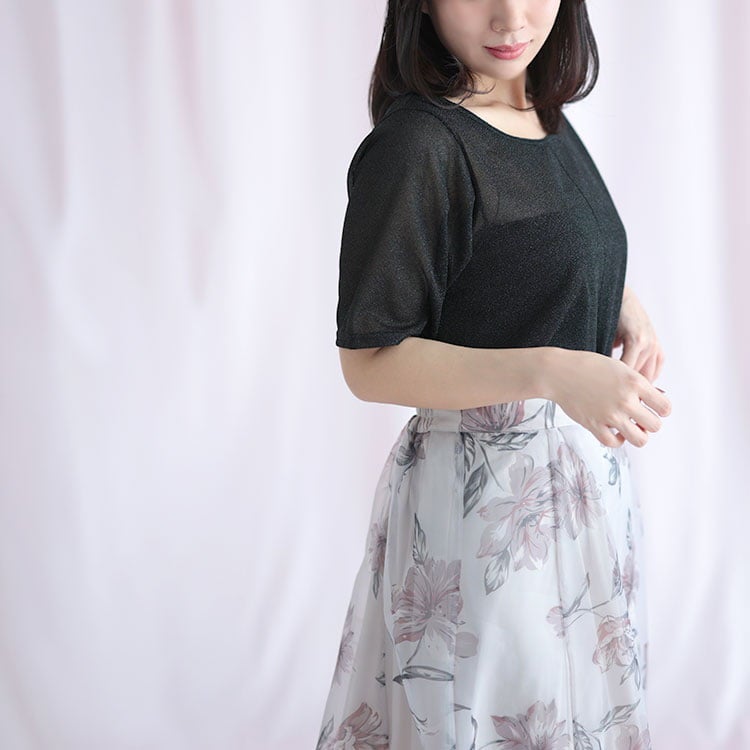 大きいサイズ レディース シアーラメ半袖トップス