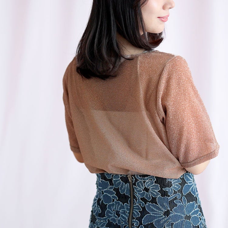 大きいサイズ レディース シアーラメ半袖トップス