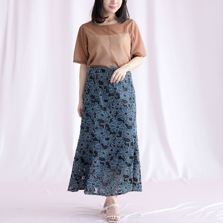 大きいサイズ レディース シアーラメ半袖トップス