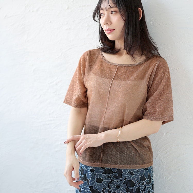 大きいサイズ レディース シアーラメ半袖トップス