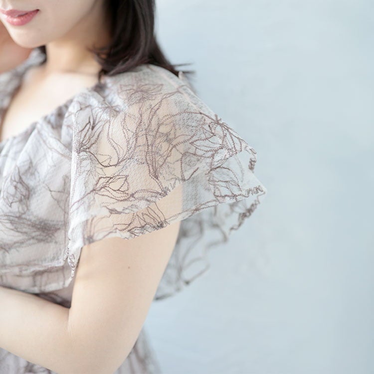 大きいサイズ レディース チュール刺繍フラワーフレアワンピース