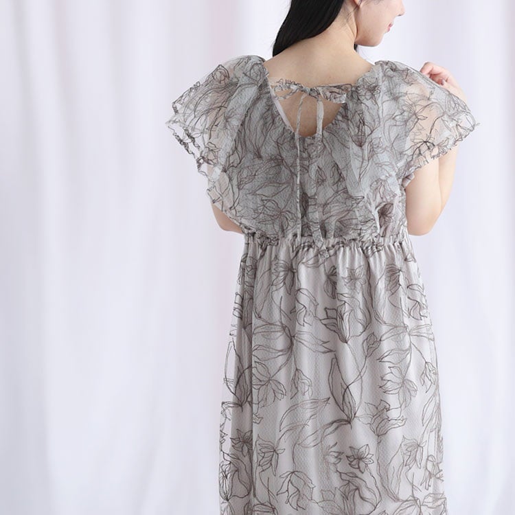 大きいサイズ レディース チュール刺繍フラワーフレアワンピース