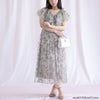大きいサイズ レディース チュール刺繍フラワーフレアワンピース ピンク