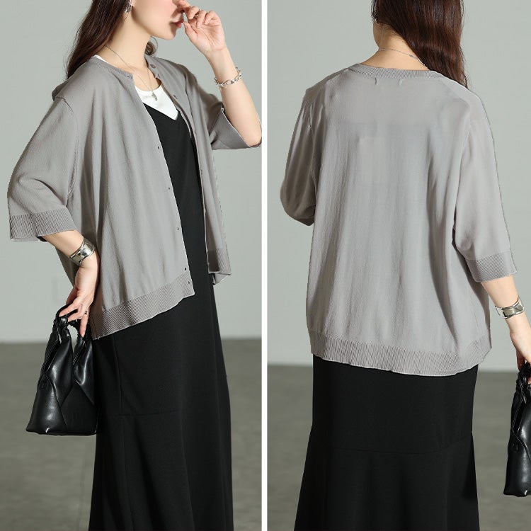 大きいサイズ レディース スラブサマーニットクロップドカーディガン