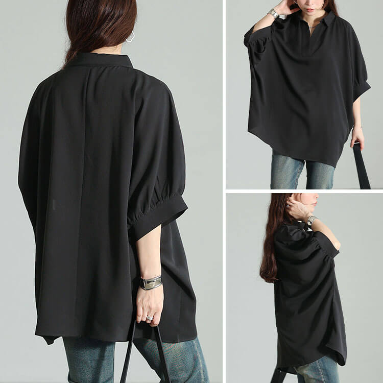 大きいサイズ レディース 接触冷感スキッパードルマンシャツチュニック