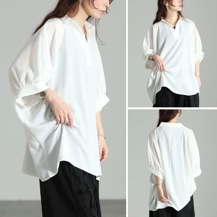 大きいサイズ レディース 接触冷感スキッパードルマンシャツチュニック