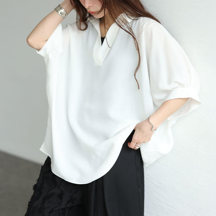 大きいサイズ レディース 接触冷感スキッパードルマンシャツチュニック