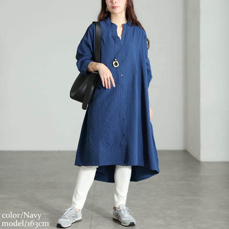 大きいサイズ レディース キーネックフィッシュテールワンピース ネイビー