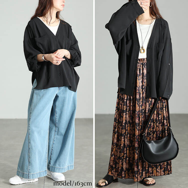 大きいサイズ レディース 袖ロールアップVネックカーディガン