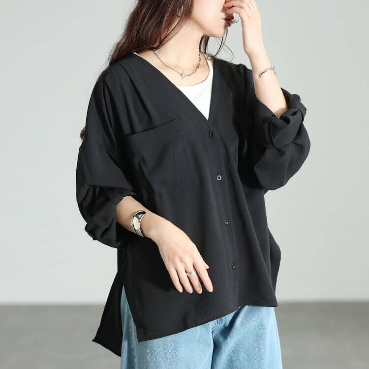 大きいサイズ レディース 袖ロールアップVネックカーディガン