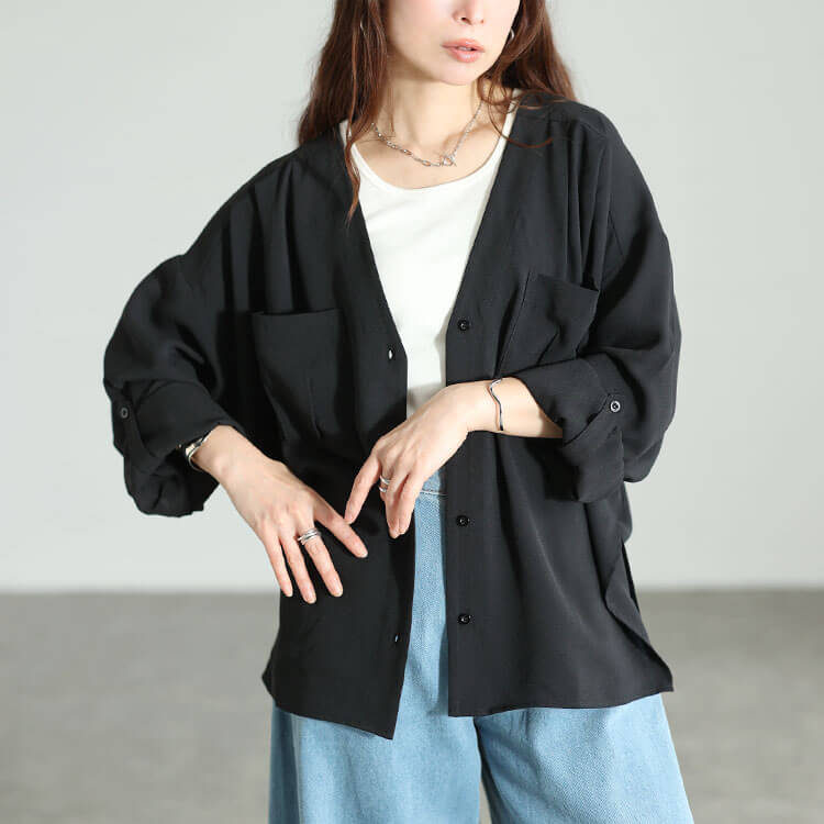 大きいサイズ レディース 袖ロールアップVネックカーディガン