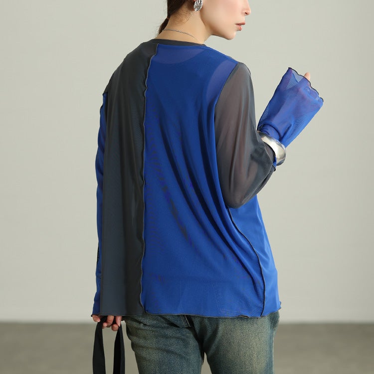 大きいサイズ レディース アシメ配色メロー切り替えシアープルオーバー