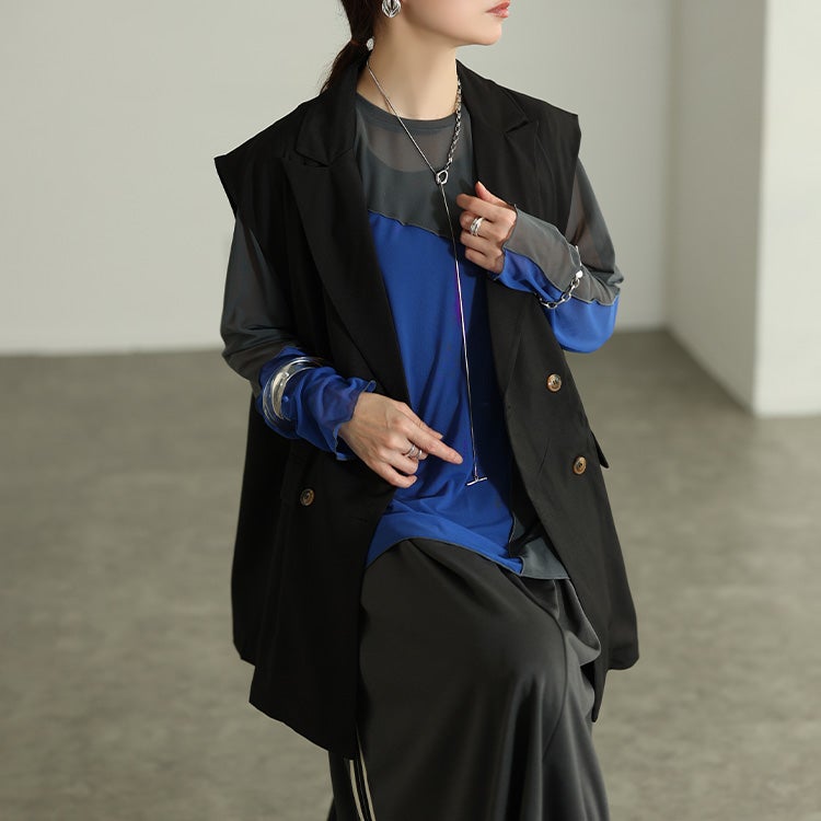 大きいサイズ レディース アシメ配色メロー切り替えシアープルオーバー