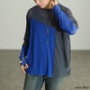 大きいサイズ レディース アシメ配色メロー切り替えシアープルオーバー ブルー