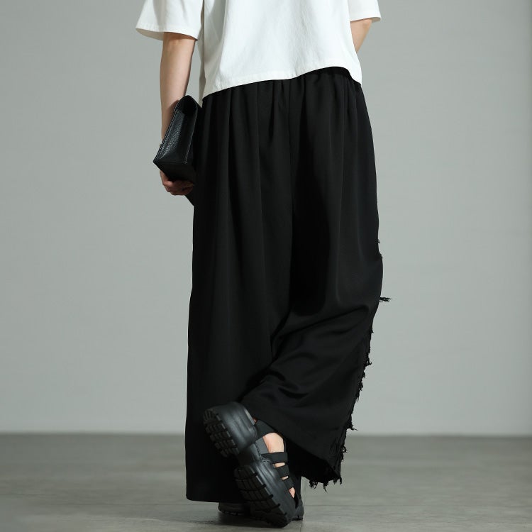 大きいサイズ レディース 花柄ジャガード切り替えアシンメトリーパンツ