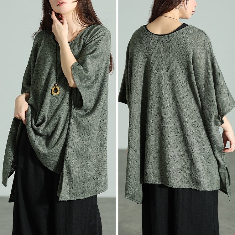 大きいサイズ レディース 幾何学柄透かし編みワイドニット