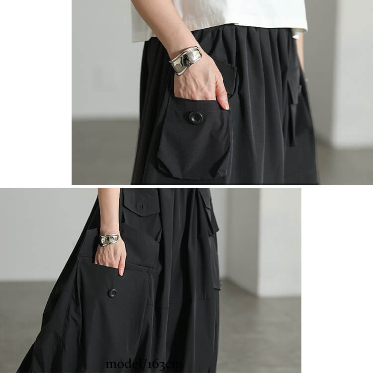 大きいサイズ レディース 裾ドロストビッグポケットスカート