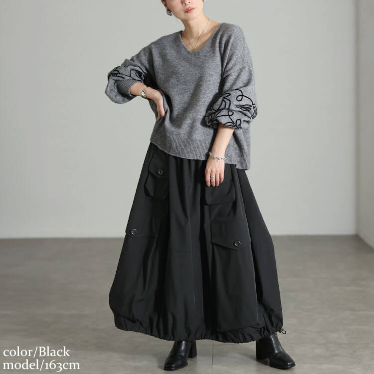 大きいサイズ レディース 裾ドロストビッグポケットスカート
