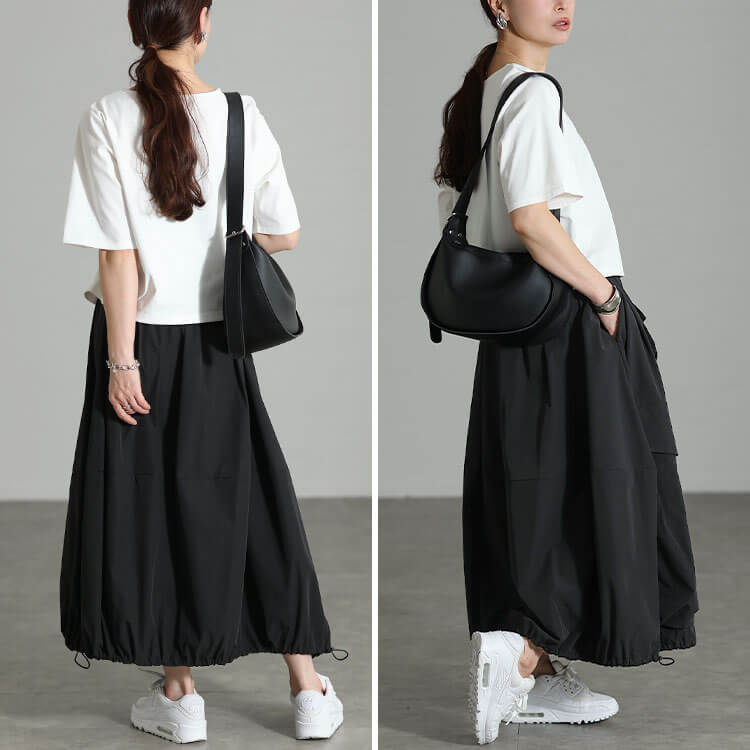 大きいサイズ レディース 裾ドロストビッグポケットスカート