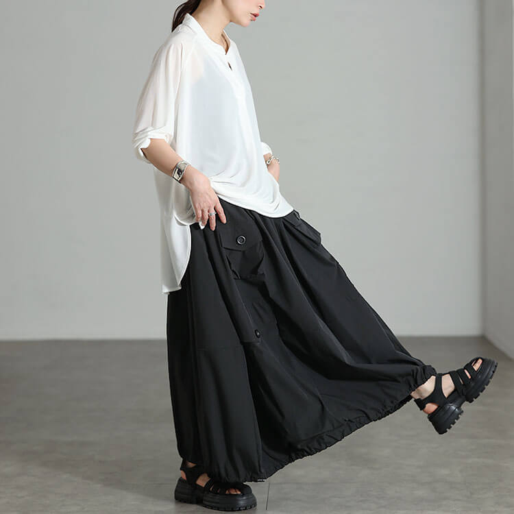 大きいサイズ レディース 裾ドロストビッグポケットスカート