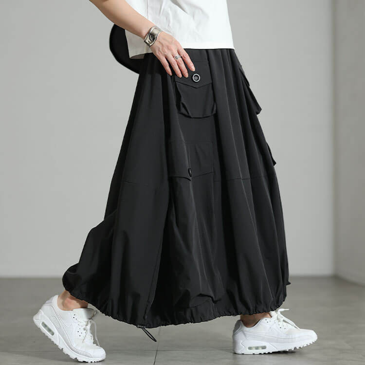 大きいサイズ レディース 裾ドロストビッグポケットスカート ブラック