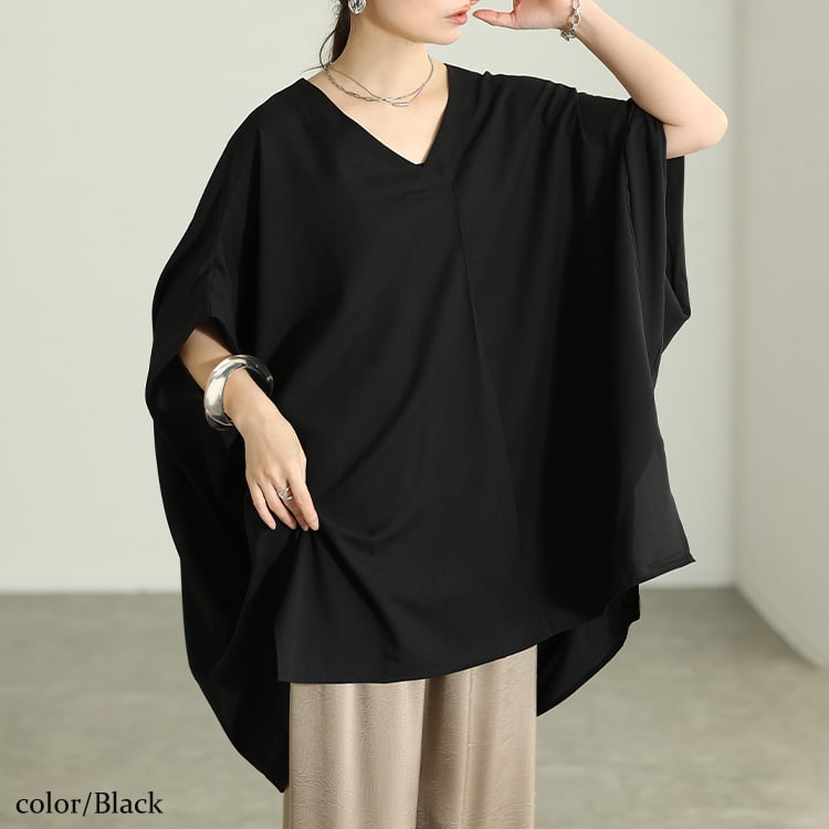 大きいサイズ レディース 接触冷感後ろシャーリングドルマンチュニック