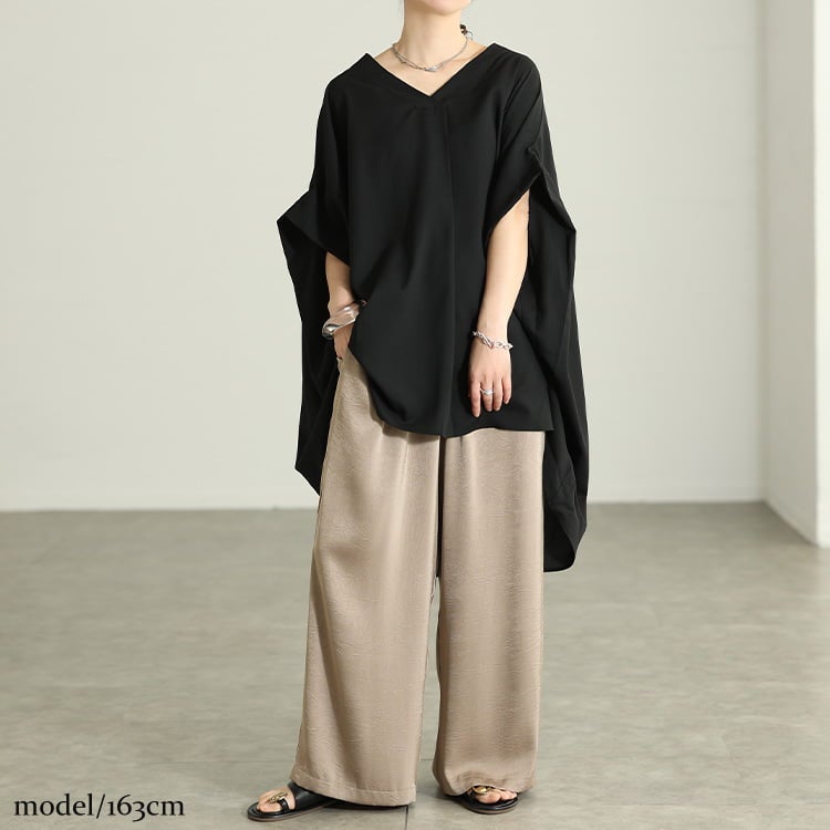 大きいサイズ レディース 接触冷感後ろシャーリングドルマンチュニック