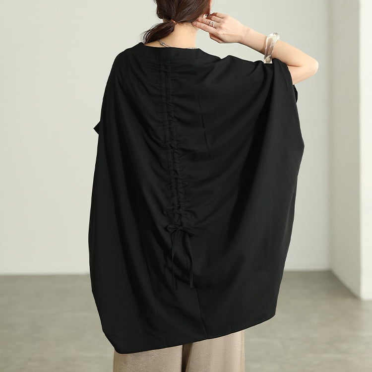 大きいサイズ レディース 接触冷感後ろシャーリングドルマンチュニック