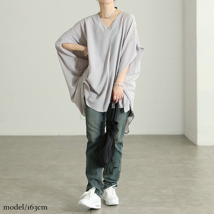 大きいサイズ レディース 接触冷感後ろシャーリングドルマンチュニック