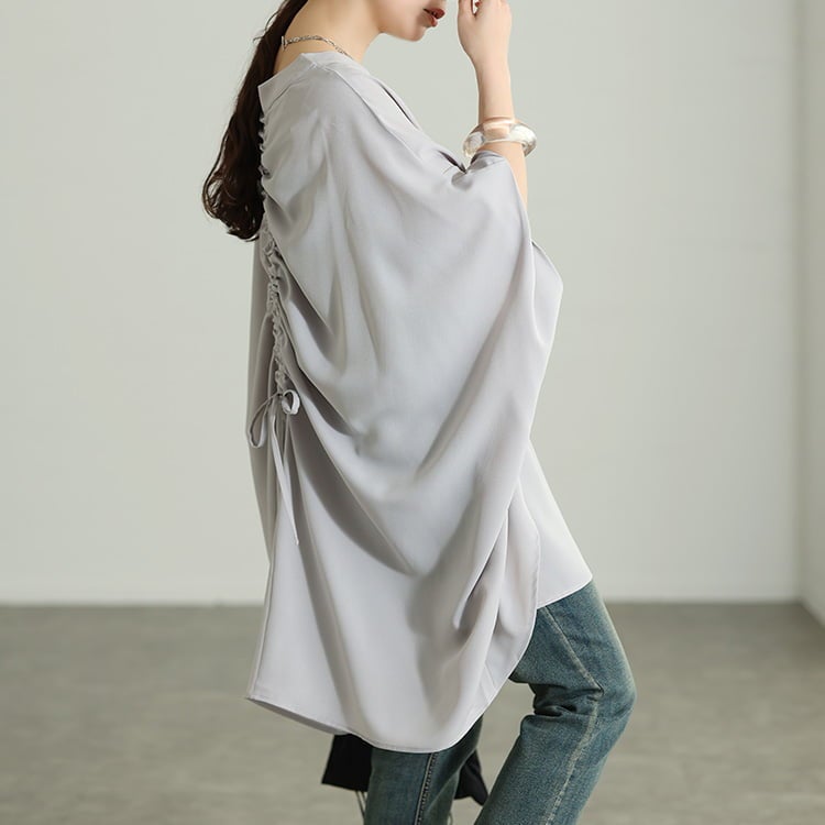 大きいサイズ レディース 接触冷感後ろシャーリングドルマンチュニック