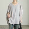 大きいサイズ レディース 接触冷感後ろシャーリングドルマンチュニック グレー