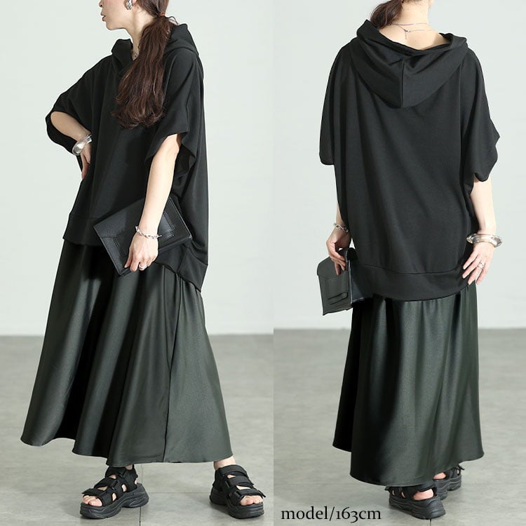 大きいサイズ レディース ドルマンパーカードッキングワンピース