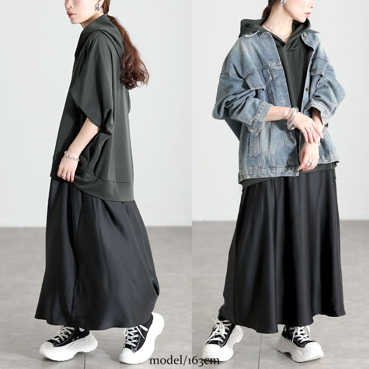 大きいサイズ レディース ドルマンパーカードッキングワンピース