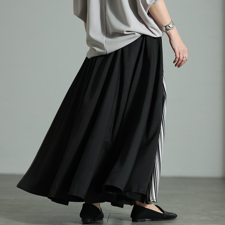 大きいサイズ レディース ストライプ切り替え変形フレアスカート