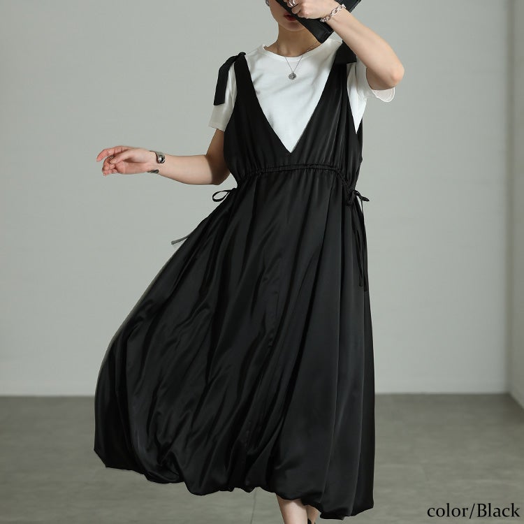 大きいサイズ レディース 肩リボンバルーンジャンパースカート