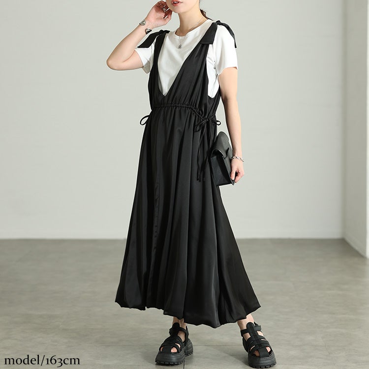 大きいサイズ レディース 肩リボンバルーンジャンパースカート