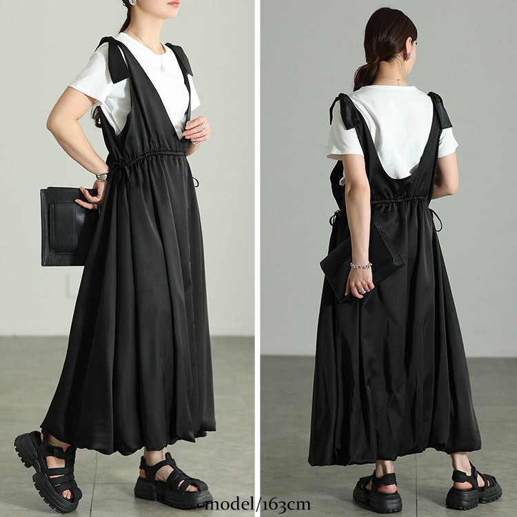 大きいサイズ レディース 肩リボンバルーンジャンパースカート