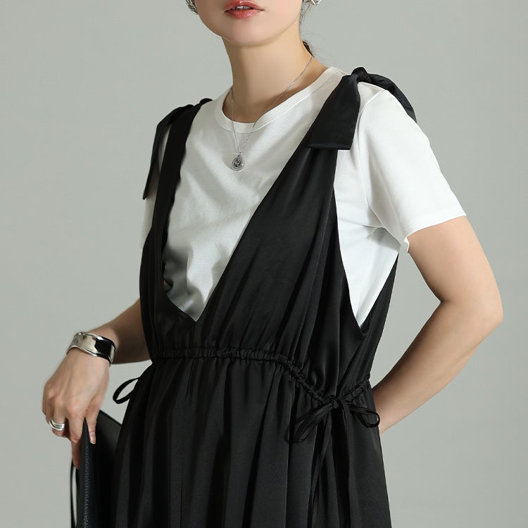 大きいサイズ レディース 肩リボンバルーンジャンパースカート