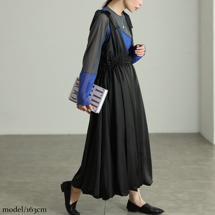 大きいサイズ レディース 肩リボンバルーンジャンパースカート